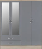 ZNTS Nevada 4 Door 2 Drawer Mirrored Wardrobe 100-101-075