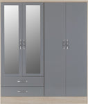 ZNTS Nevada 4 Door 2 Drawer Mirrored Wardrobe 100-101-075