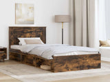 Bed Frame with Headboard Smoked Oak 90 x 190 cm Solid Pine Wood 3410132