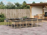 11 Piece Garden Dining Set with Cushions Mix Beige Poly Rattan 3211656