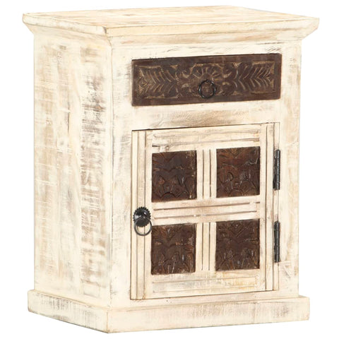 ZNTS Bedside Cabinet White 40x30x50 cm Solid Mango Wood 285896