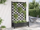 Planter with Trellis and Wheels Black Solid Wood Fir 3207655