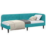 Corner Bed Frame with Headboard Turquoise 80 x 200 cm Velvet 42016594