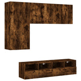 4 Piece TV Wall Units Smoked Oak Engineered Wood 3216536