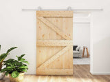 Sliding Door Natural and White 90 x 210 cm Solid Pine Wood 3445024