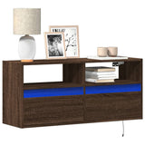 TV Wall Cabinet with LED Lights Brown Oak 100x31x45 cm 852340