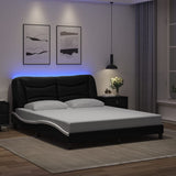 Bed Frame with LED without Mattress "Hvar" Black and White 160x200 cm 3213946