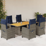7 Piece Garden Dining Set with Cushions Grey Poly Rattan 3212944