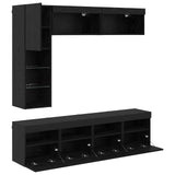 TV Cabinet with LED 7 pcs Black Oak Engineered Wood 3402985