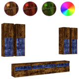 7 Piece TV Wall Cabinet Set with LED Lights Smoked Oak 3216775