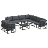 Garden Sofa Set with Cushion 10 pcs Black Aluminium 3378883