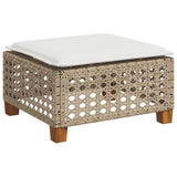 Garden Stool with Cushion Beige 63.5x56x32 cm Poly Rattan 365934