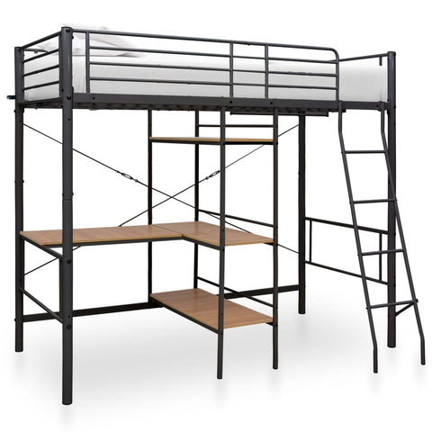 Bunk Bed with Table without Mattress Grey Metal 90x200 cm 287908