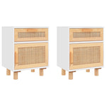 ZNTS Bedside Cabinets 2 pcs White Solid Wood Pine and Natural Rattan 345607