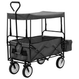 Folding Hand Trolley with Canopy Steel Grey 145512