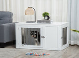2-in-1 Dog Cage and Side Table, with Two Lockable Doors, for Medium Dogs - White T3398P554344
