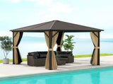 3 x 3 Metal Hardtop Gazebo, with Curtains and Accessories - Brown T3398P328435