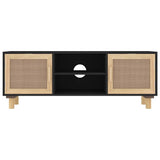 TV Cabinet Black 105x30x40 cm Solid Wood Pine&Natural Rattan 345616