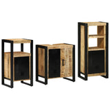 Bathroom Furniture Set with Shelf 3 pcs Brown Solid Mango Wood 3305622