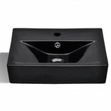 141933 Ceramic Bathroom Sink Basin Faucet/Overflow Hole Black Rectangular
