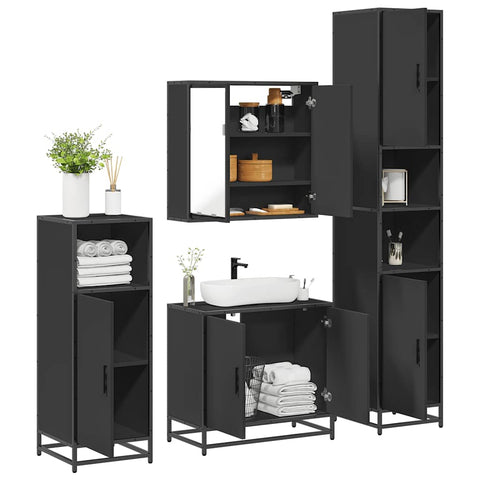 ZNTS 4 Piece Bathroom Furniture Set Black Engineered Wood 3301185