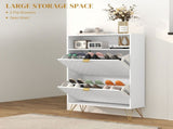 12 Shoe Storage Cabinet, with Chevron Indents and Gold Tone Accents - White T3398P330362