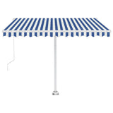 ZNTS Freestanding Manual Retractable Awning 350x250 cm Blue/White 3069516