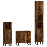 3 Piece Bathroom Cabinet Set Smoked Oak Engineered Wood 3187802