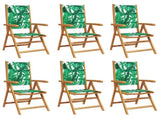 Reclining Garden Chairs 6 pcs Green Fabric and Solid Wood 3214551