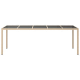 Garden Table Beige 250x100x75 cm Tempered Glass and Poly Rattan 316728