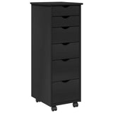 Rolling Cabinet Black 34 x 39 x 93.5 cm Solid Pine Wood 42028367