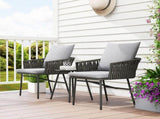 3-Piece Rattan Bistro Set, Garden Table and Chairs with 4 Cushions, Patio Rattan Conversation T3398P553416