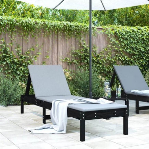 ZNTS Sun Lounger Black 199.5x60x74 cm Solid Wood Pine 825073