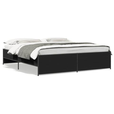 ZNTS Bed Frame Black 180x200 cm Super King Engineered Wood and Metal 3279872