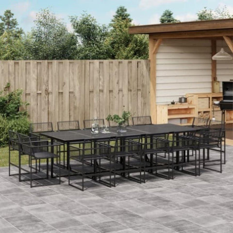 ZNTS 15 Piece Garden Dining Set Black Poly Rattan 3295041