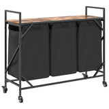 Laundry Basket 3 Compartments with Wheels Smoked Oak 859092