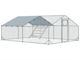 Walk-in Chicken Run w/ Cover, Feeding Door, Hanging Feeder, Perch, for 12-18 Poultry T3398P551674