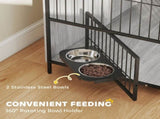 Large Dog Crate Furniture with Rotating Bowl Holder, 2 Bowls, 2 Doors, for Large Dogs, 100 x 60 x 88 T3398P376494