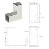 Post Connectors 4 pcs L Shape Galvanised Metal 71x71 mm 145454