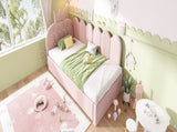 Upholstered Daybed with Pull-Out Bed, Crown-shaped Trundle Bed, 3FT Single Sofa Bed 90 x 190 cm, N601P431271P