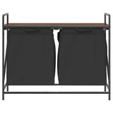 Laundry Basket 2 Compartments with Shelf Brown Oak 859079