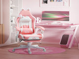 Cat Ear and Paw Reclining Office Chair, with Footrest - Pink/White T3398P344128