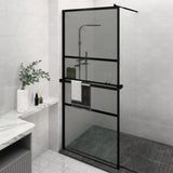 Walk-in Shower Wall with Shelf Black 90x195 cm ESG Glass&Aluminium 3185466