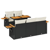 6 Piece Garden Sofa Set with Cushions Black Poly Rattan Acacia 3327549