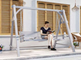 2 Seater Garden Swing Seat, Wooden Swing Chair Bench with Cup Holders for Outdoor Porch Patio, Grey T3398P328497