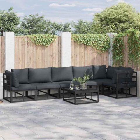 Garden Sofa Set with Cushion Black Aluminium 3378869
