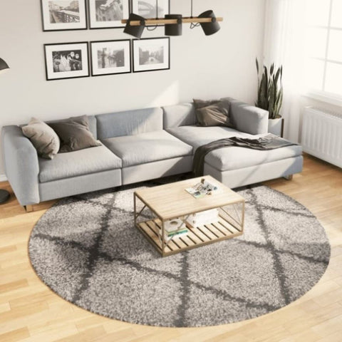 ZNTS Shaggy Rug High Pile Modern Beige and Anthracite Ø 240 cm 375402