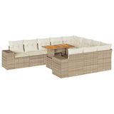 10 Piece Garden Sofa Set with Cushions Beige Poly Rattan Acacia 3327425