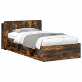 Bed Frame with Storage Smoked Oak 90 x 200 cm Engineered Wood 3433348