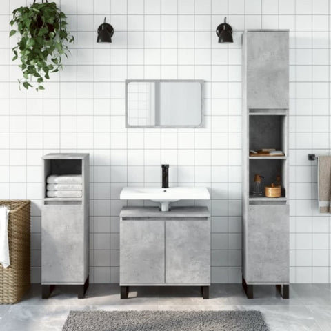 ZNTS 3 Piece Bathroom Cabinet Set Concrete Grey Engineered Wood 3187801